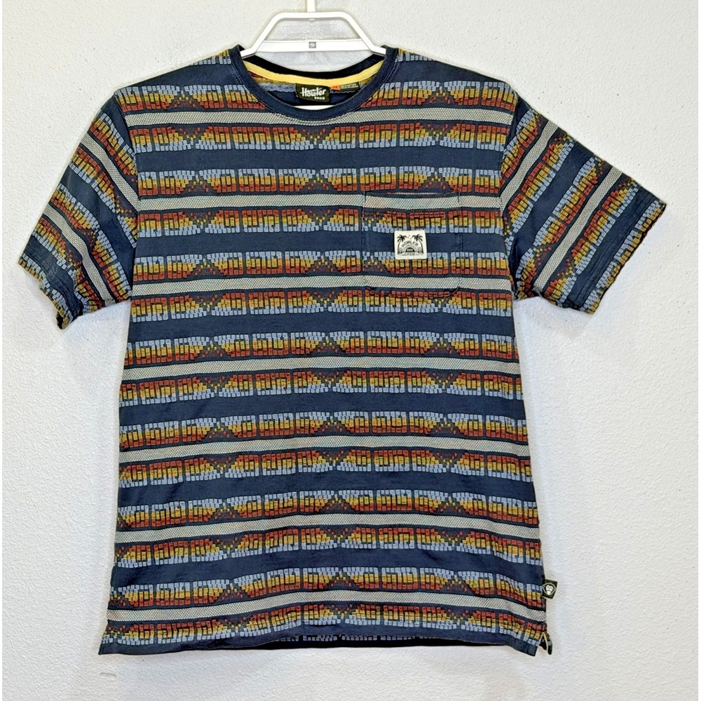 Howler Brothers Jacquard T-Shirt Mens Sz Medium Blue Orange Yellow Short Sleeve